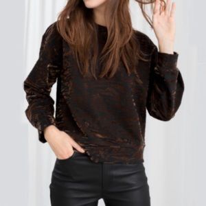 & Other Stories Velvet Animals Print Brown Sweater